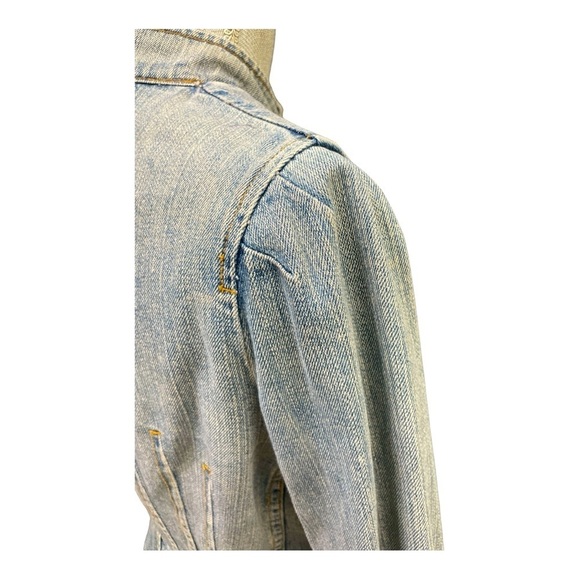Boston Proper Denim Jean Jacket. Size 8. Brass button detail. Cropped. Gathered - Picture 6 of 13